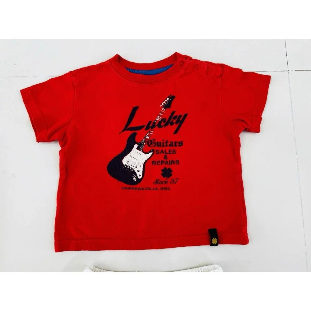 LUCKY BRAND Boys 2 Piece Outfit Set Guitar Graphic T-Shirt Cargo Shorts 24m Cute